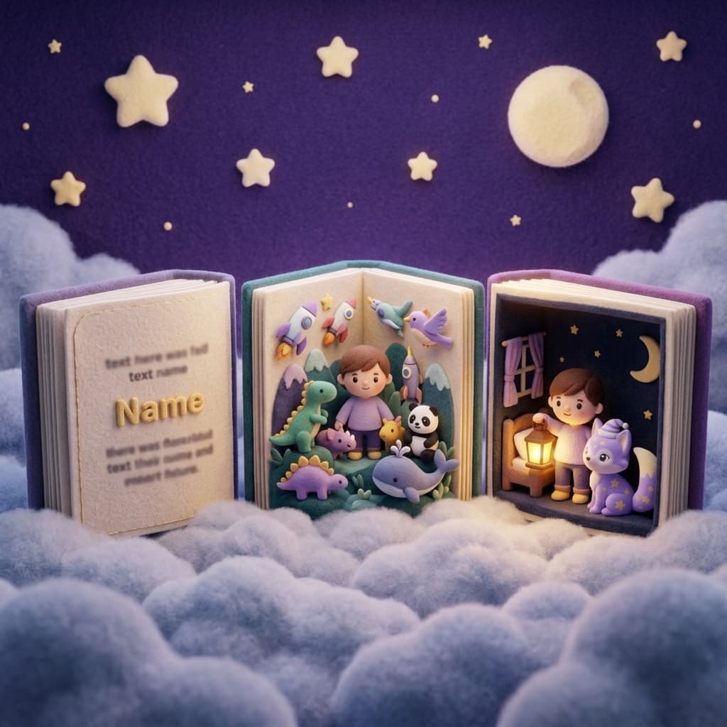 Dreamloo's friendly fox character watching over sleeping children from the moon
